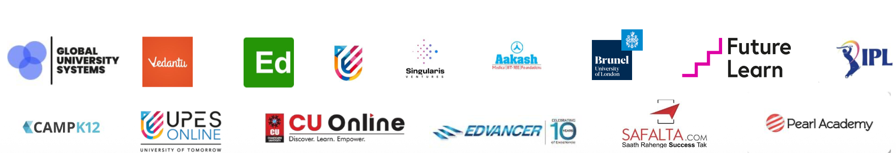 Global University Systems, Vedantu, Aakash, Brunel University London, FutureLearn, UPES Online, CU Online, Pearl Academy, CampK12, Edvancer, Safalta and more